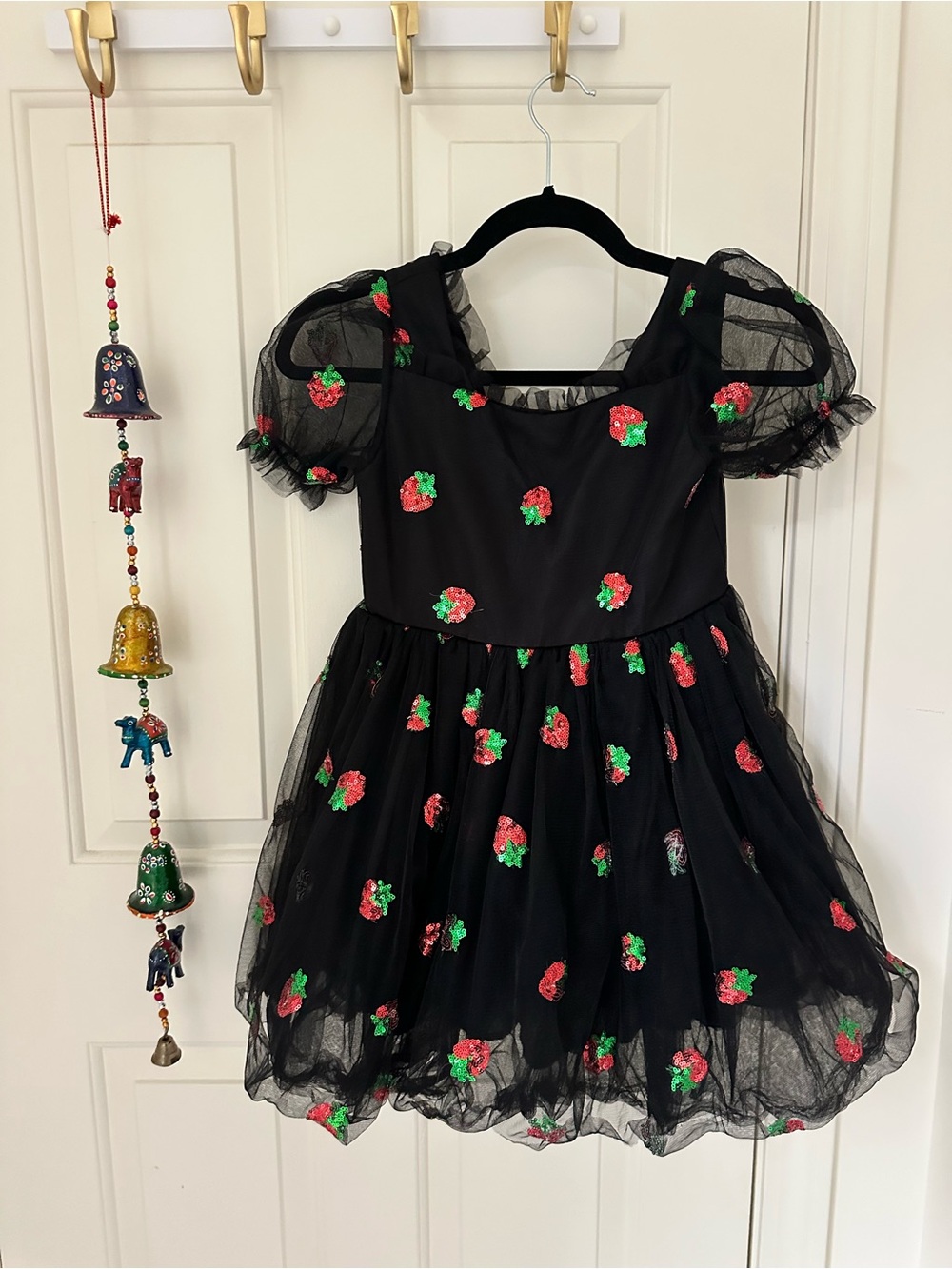lola Black Tulle Dress with Red Strawberry Embroidery